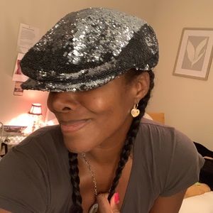 Dolce & Gabbana Silver/Gray Sequins Pageboy Flat Hat